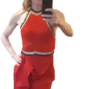 Red Halter Top with Zigzag Trim